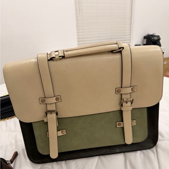 Handbags - Stylish Beige and Green Men's Bag